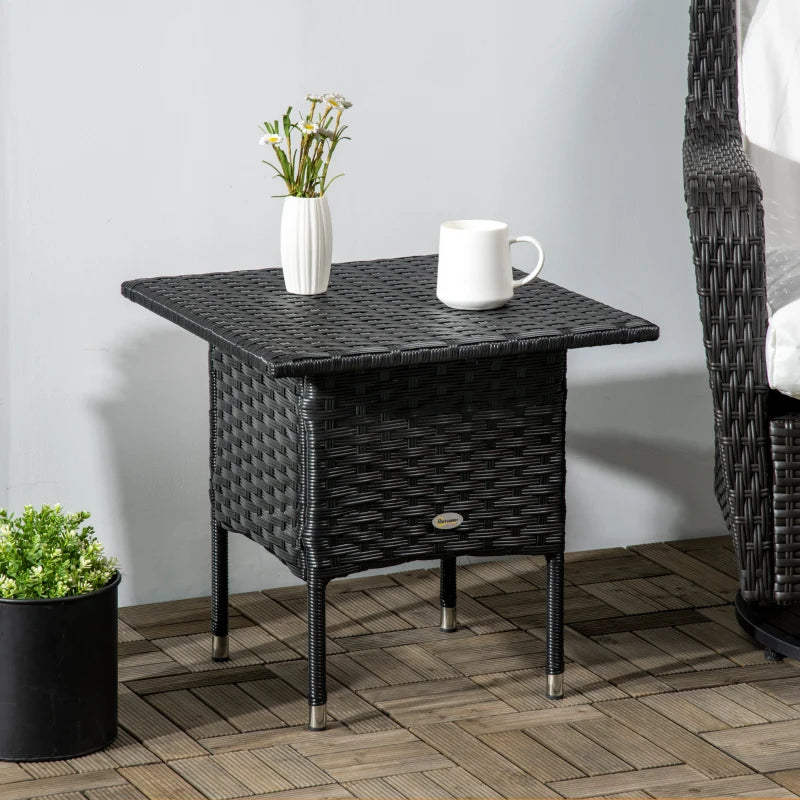 PE Outsunny Rattan Furniture Outdoor Coffee Table , Side Table for Patio , Black