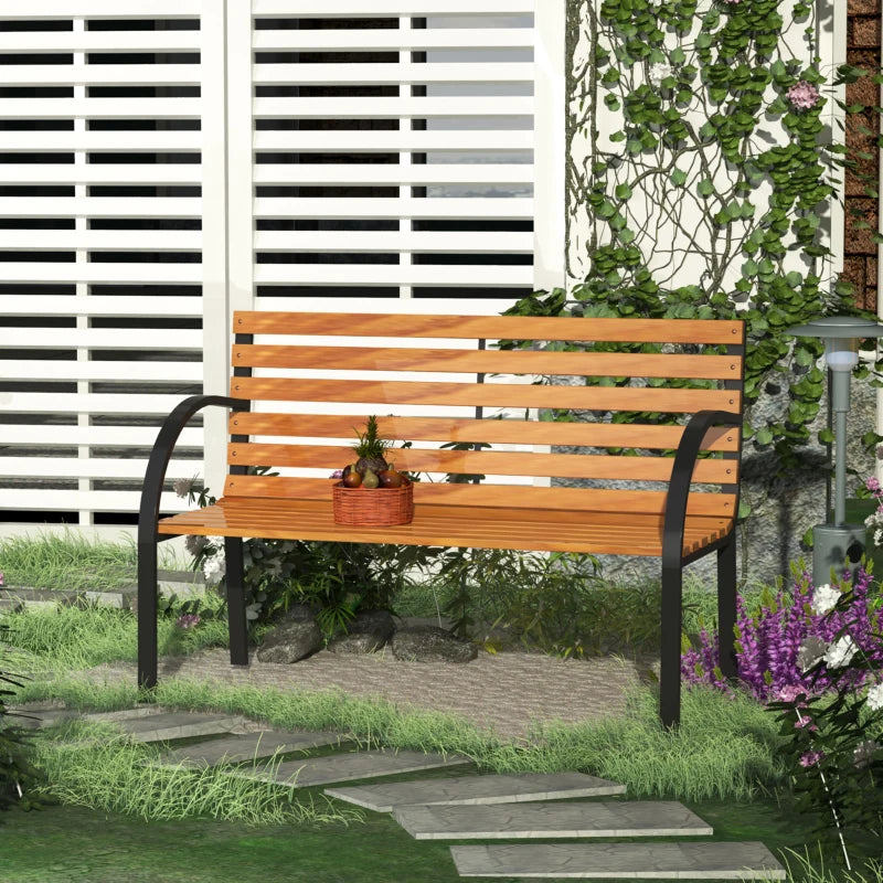OutSunny 2 Person Garden Bench, 122Lx60Wx80Hcm | Steel Frame/Wood Backrest Chair