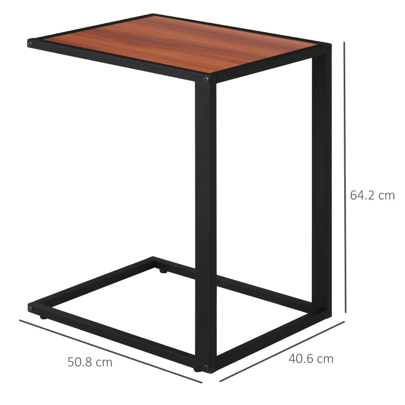 Homcom C-Shaped Sofa Side Table Wooden Modern Coffee w/ Black Metal Base-Walnut