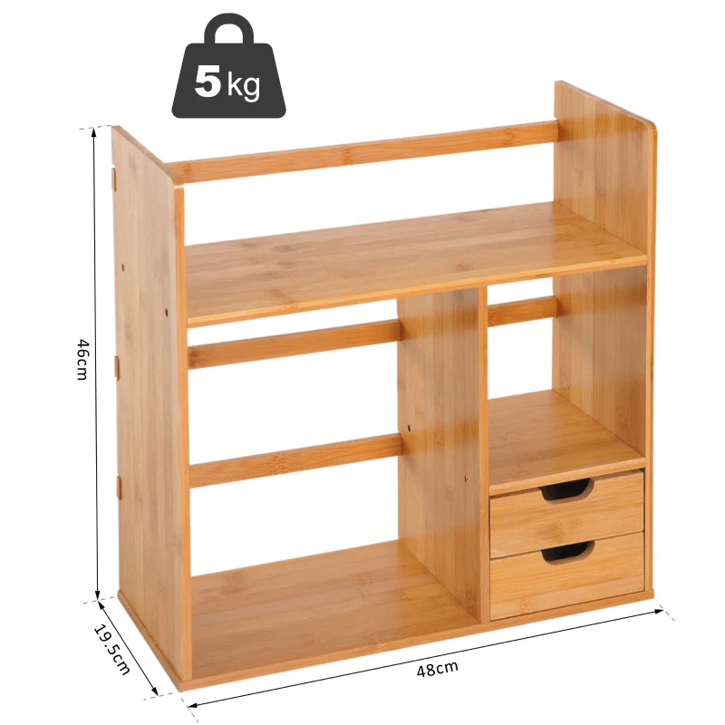 Homcom Elegent Desk Organiser Bookshelf 180° Rotatable 2 Drawers Bamboo | 1 Pcs