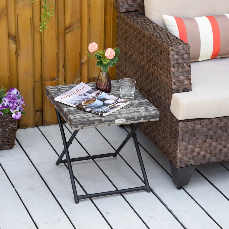 Outsunny Folding Rattan Square Coffee Table Bistro Balcony Garden Steel Frame