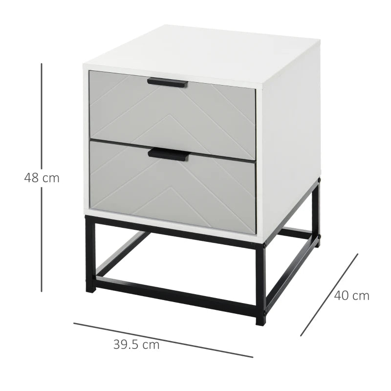 HOMCOM Bedside Cabinet w/ 2 Drawer Storage Unit, Bedroom Table, Metal Base-White