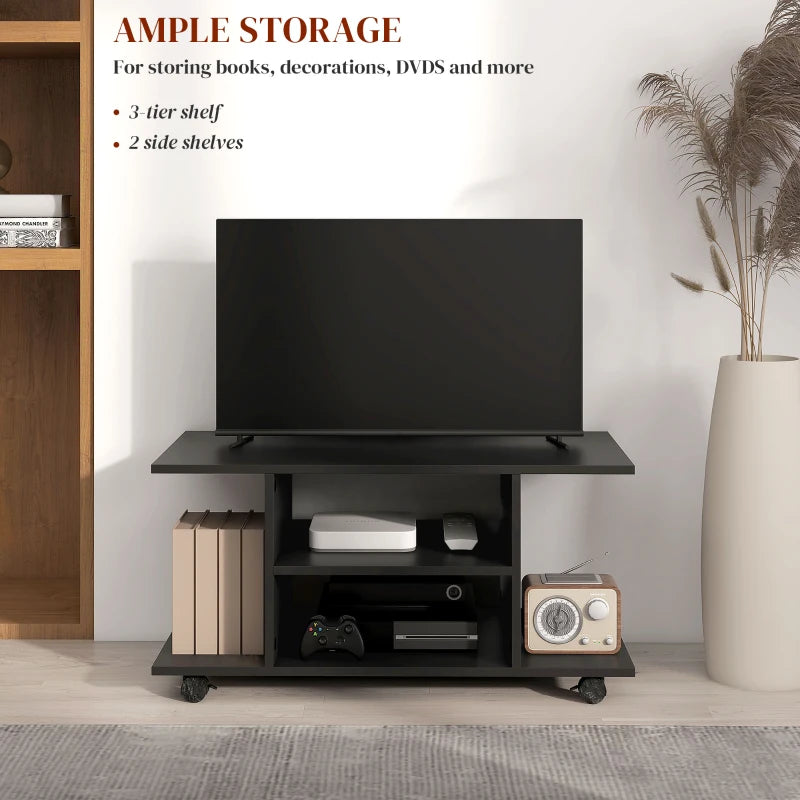 HOMCOM Moveable Modern TV Cabinet Stand Storage Shelves Table Bookshelves Black