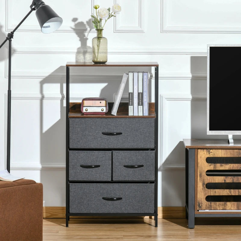 HOMCOM 4 Drawer Storage Chest Unit Home Cabinet w/ Shelves Home Furniture, Black