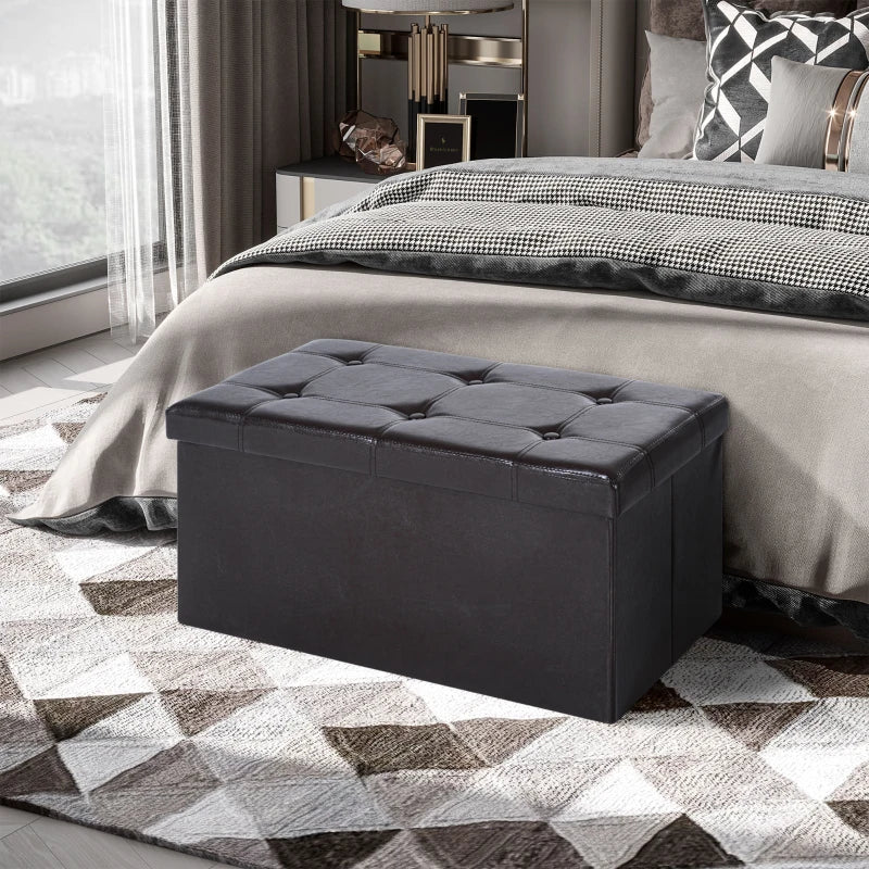 Folding Faux Leather Storage Cube Box Ottoman Bench Seat Brown 76Lx38Wx38H (cm)