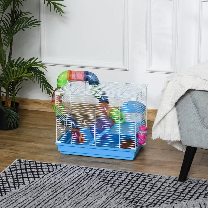 Multi-Activity Hamster Cage Carrier Small w/ Exercise Wheel, Tunnel Tube Pawhut