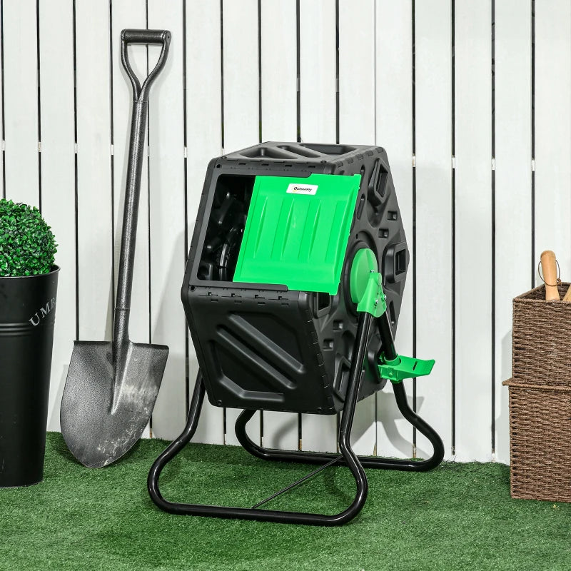 Outsunny Portable 65L Garden Compost Bin,Barrel Rotating Composter w/ Steel Legs