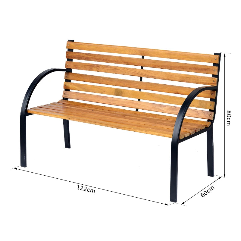 OutSunny 2 Person Garden Bench, 122Lx60Wx80Hcm | Steel Frame/Wood Backrest Chair