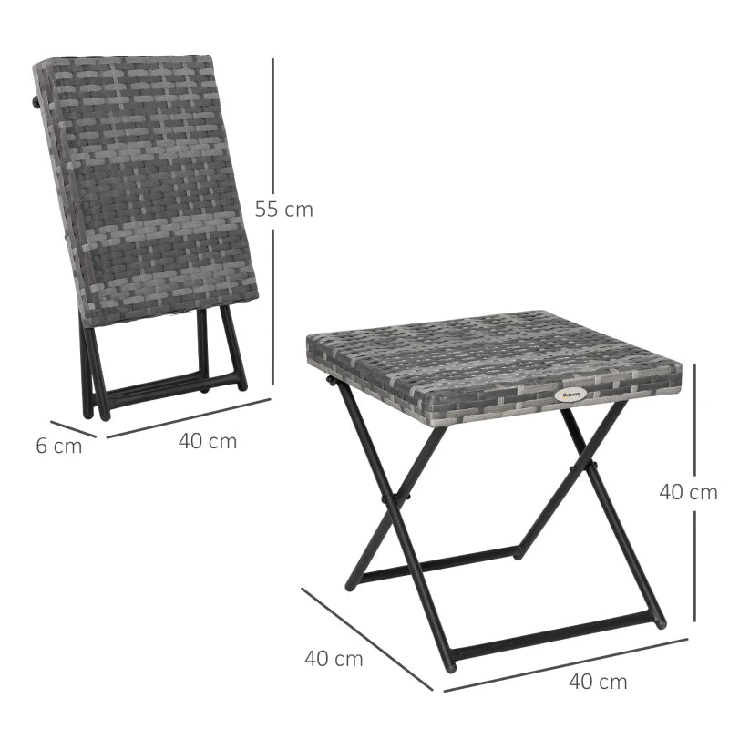 Outsunny Folding Rattan Square Coffee Table Bistro Balcony Garden Steel Frame