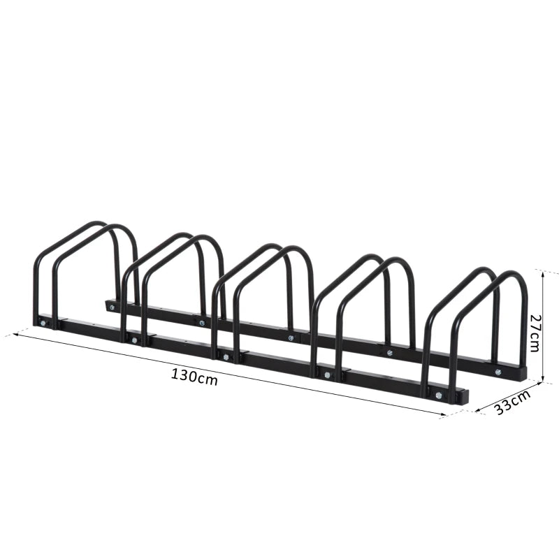 HOMCOM Heavy Duty 5-Bike Parking Rack | Locking Stand Floor | Black Wall Mount