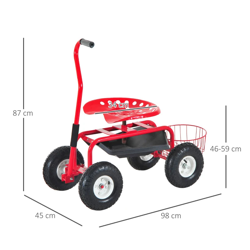 Heavy Duty Rolling Garden , Gardening Cart Planting | Tool Basket & Swivel Seat