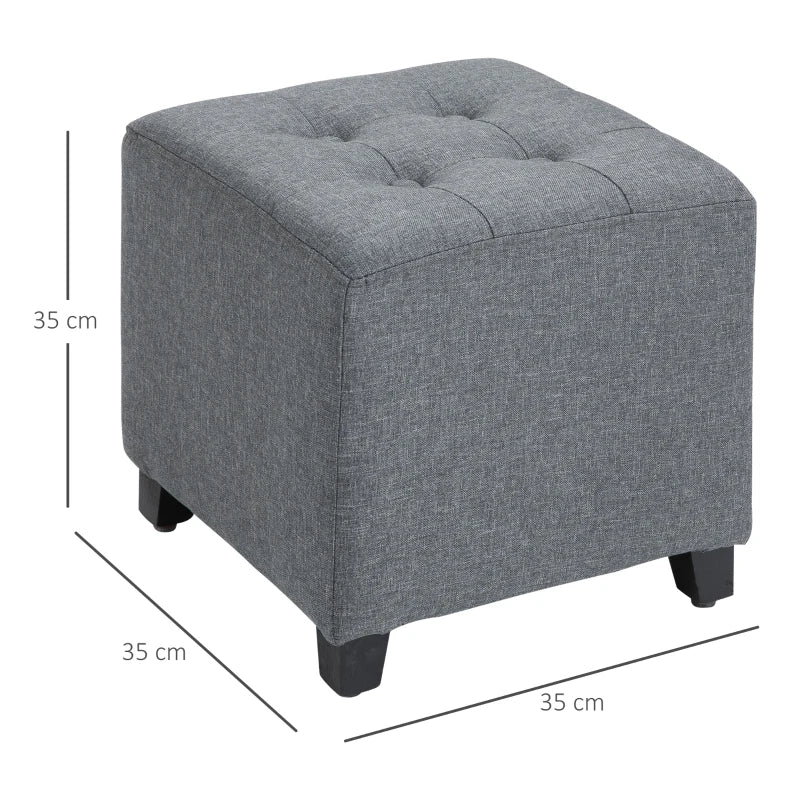 Homcom Linen-Look Square Retro Design Footstool Button Tufts Wood Frame Padding