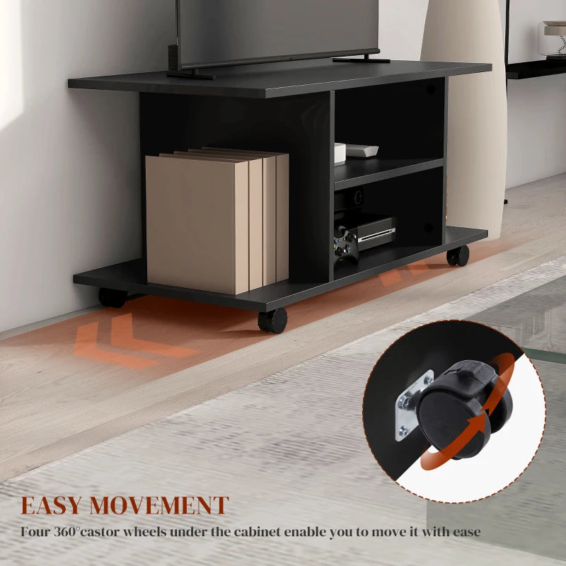 HOMCOM Moveable Modern TV Cabinet Stand Storage Shelves Table Bookshelves Black
