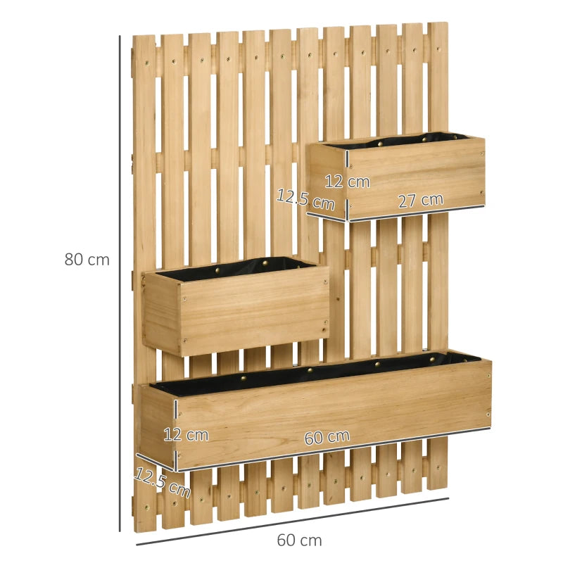 Outsunny Moveable Wooden Garden Planters with Trellis Wall-mounted Raised Bed