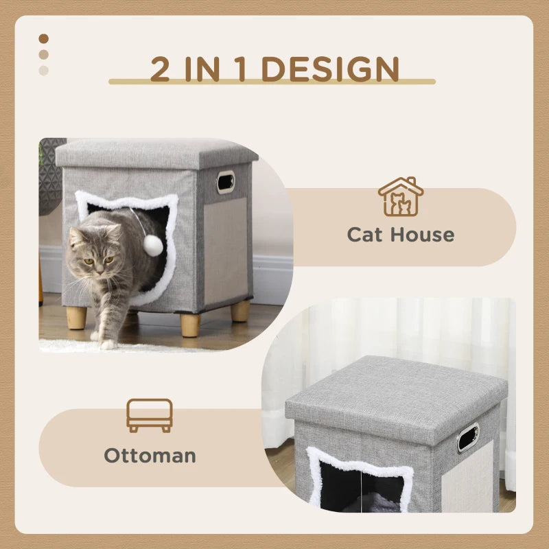 PawHut 2 in 1 Cat Bed Ottoman w/ Removable Cushion, Scratching Pad Multipurpose