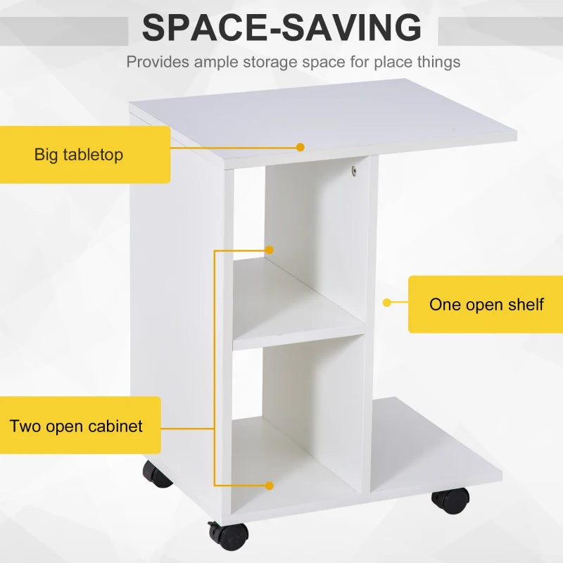 2 Shelves C-Shape End Table Storage Unit 4 Wheels Home Office White Homcom, 1 Pc