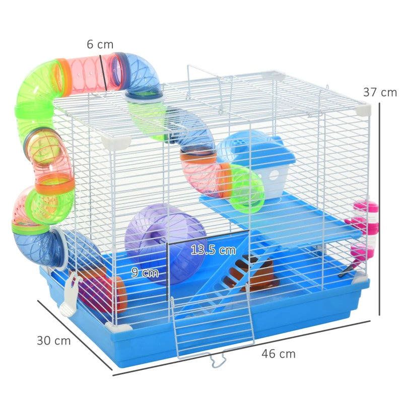 Multi-Activity Hamster Cage Carrier Small w/ Exercise Wheel, Tunnel Tube Pawhut