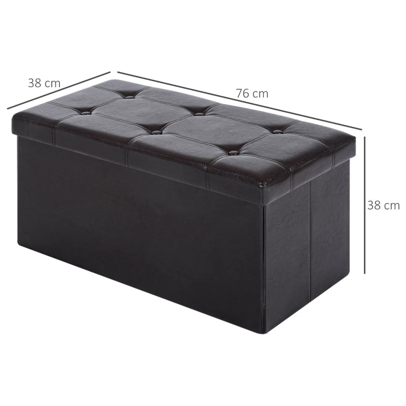 Folding Faux Leather Storage Cube Box Ottoman Bench Seat Brown 76Lx38Wx38H (cm)
