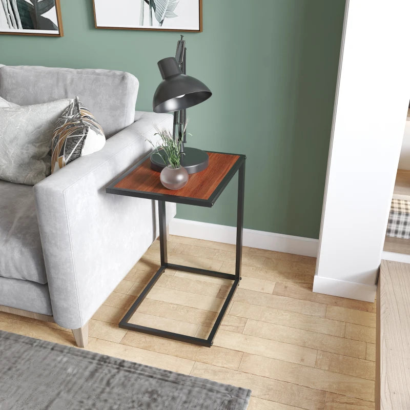 Homcom C-Shaped Sofa Side Table Wooden Modern Coffee w/ Black Metal Base-Walnut