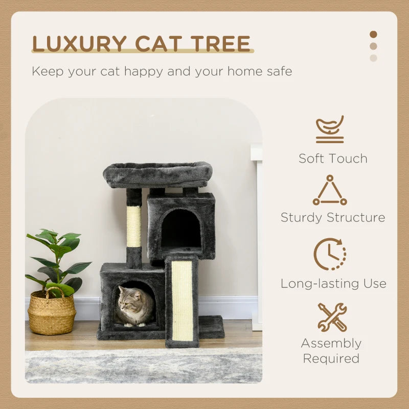 Pawhut Cat Rest & Play Multiactivity Tree w/ 2 House Perch Scratching Post Black