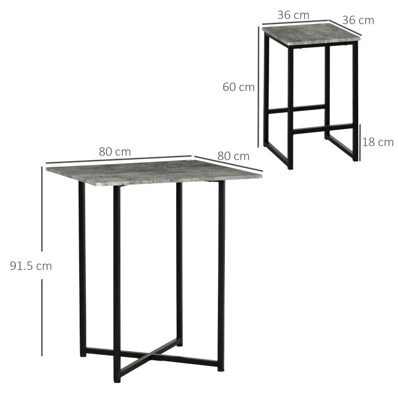 HomCom Square Bar Table w/ Dining Table Set for 4 People W/ Stools,Concrete Grey