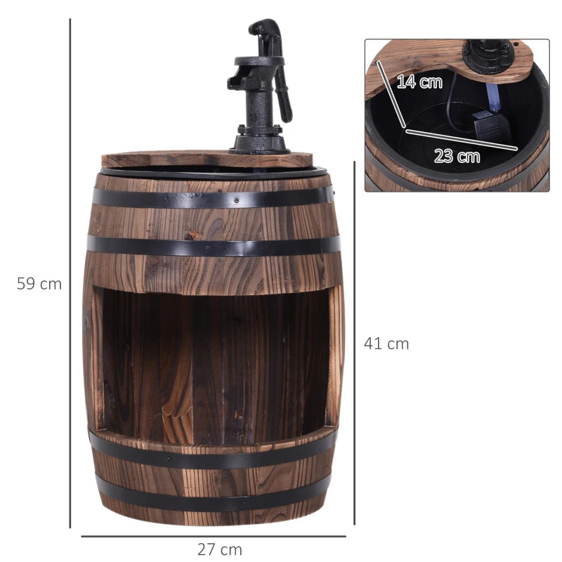Outsunny Wood Barrel Fountain Retro Water Pump Feature Flower Planter, 3600 RPM