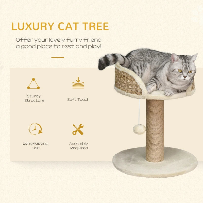 Cat Tree Tower Activity Center Climbing Stand w/Scratching Posts, Beige Pawhut