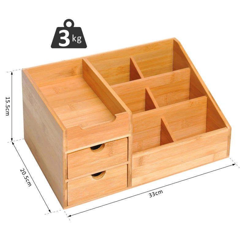 HomCom Elegant Desktop Organiser Home Office 2 x 7 Compartments, Bamboo Wood