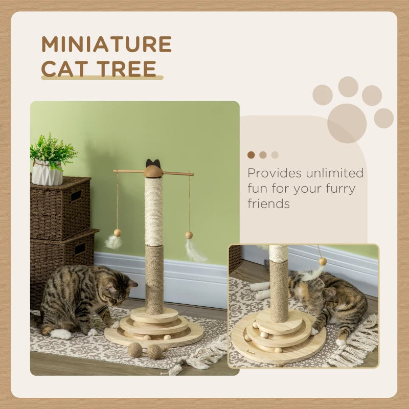 56cm Cat Tree w/ Turntable Toy Ball, Jute & Sisal Scratching Post Pawhut, 1 Pcs