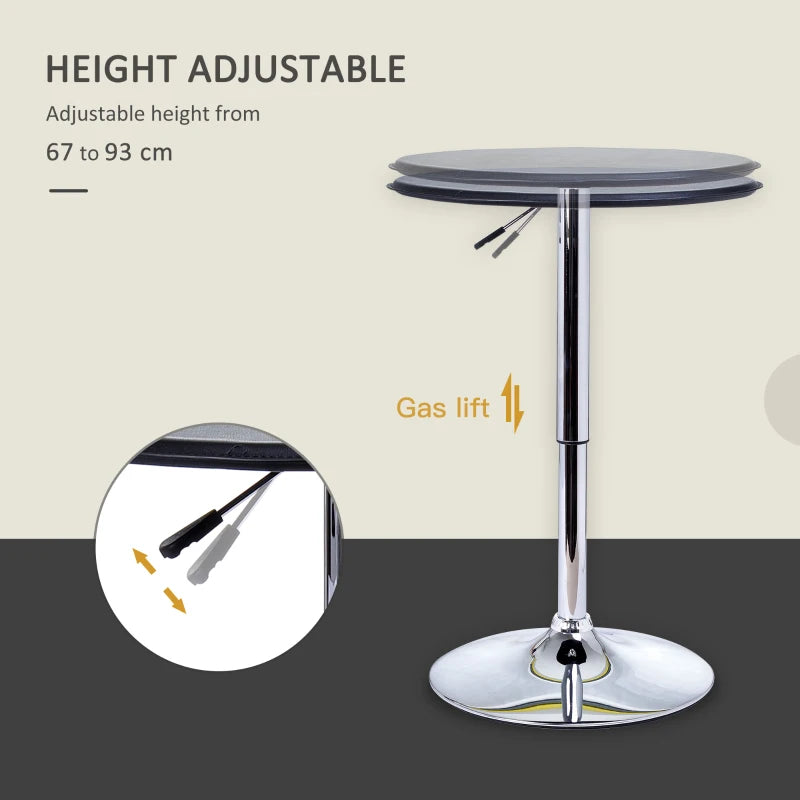 HOMCOM Adjustable Round Bistro Bar Table w/ PVC Leather Steel Base | Desk, Black