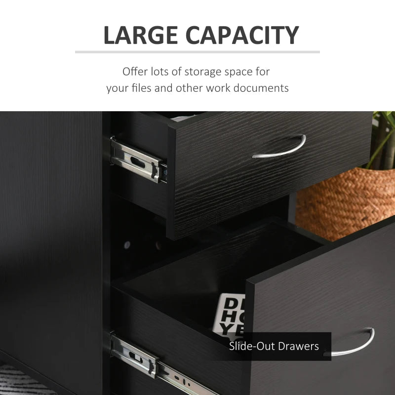 Homcom Pedestal 2-Drawer Office File Cabinet, Rolling  Wooden Storage Black 1 Pcs
