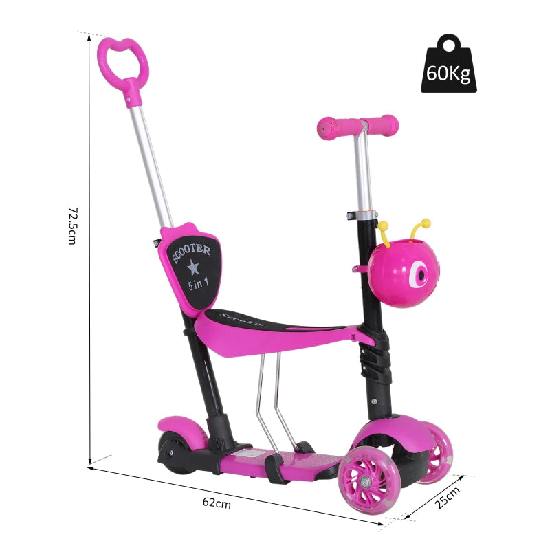 5-in-1 Baby Kick Push Scooter LED Flashing Wheels Adjustable Toddlers, Age 1-8