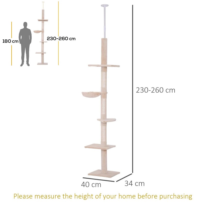 Pawhut 5 - Tier Floor to Ceiling Cat Tree Scratching Post Tower Activity Center