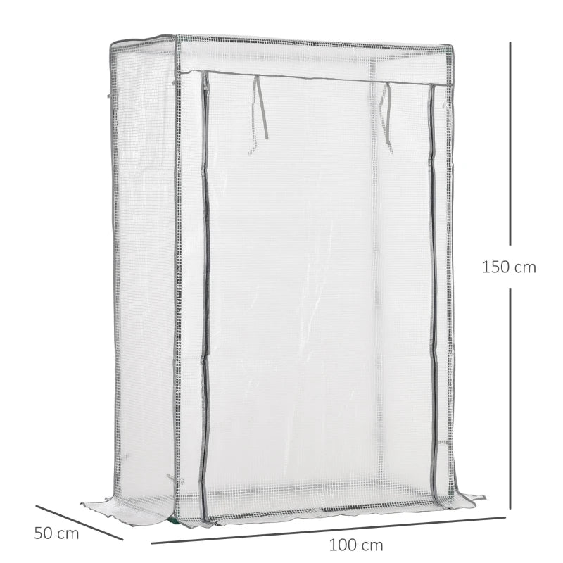 Outsunny Winded Greenhouse w/ Zipper Roll-up Door Outdoor | White 100x50x150 cm