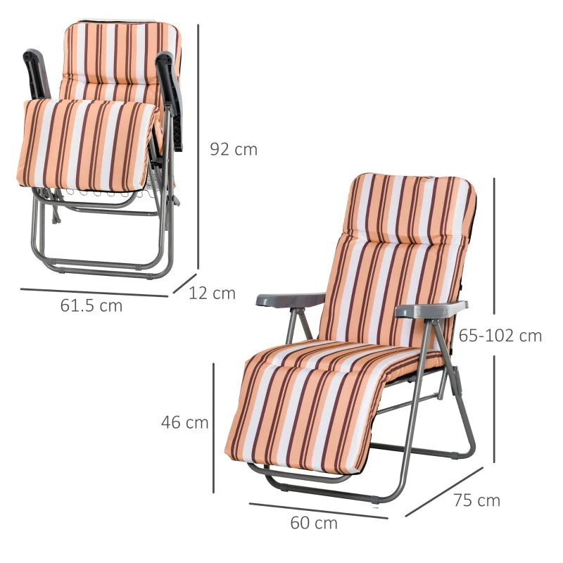 Outsunny Set of 2 Garden Outdoor Cushioned Seat Foldable Recliner Orange&White