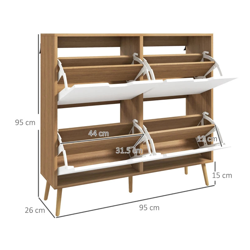 HOMCOM Narrow Shoe Storage Cabinet w/4 Flip Drawers for 16 Pairs of Shoes, White