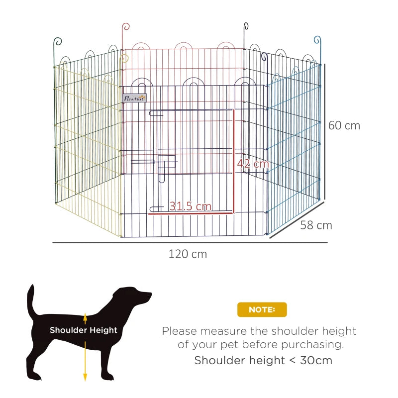 PawHut Powder coated 6 Panel Playpen Dog Puppy Crate Kennel w/ Door, Multicolor