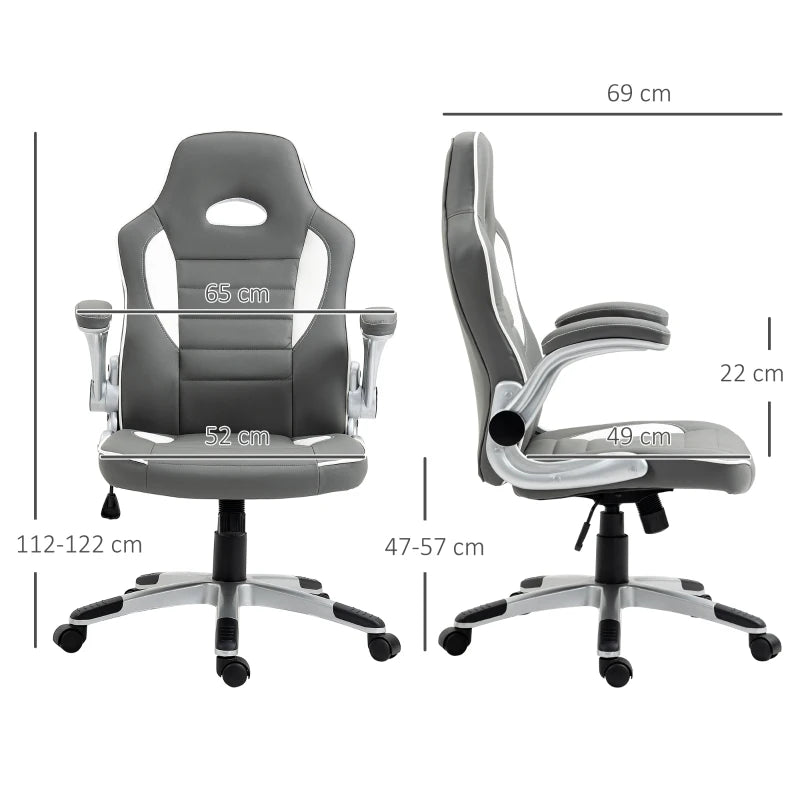 Vinsetto Height Adjustable Swivel Gaming Chair, Flip Up Armrests, PU Leather Grey