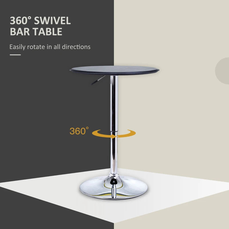 HOMCOM Adjustable Round Bistro Bar Table w/ PVC Leather Steel Base | Desk, Black