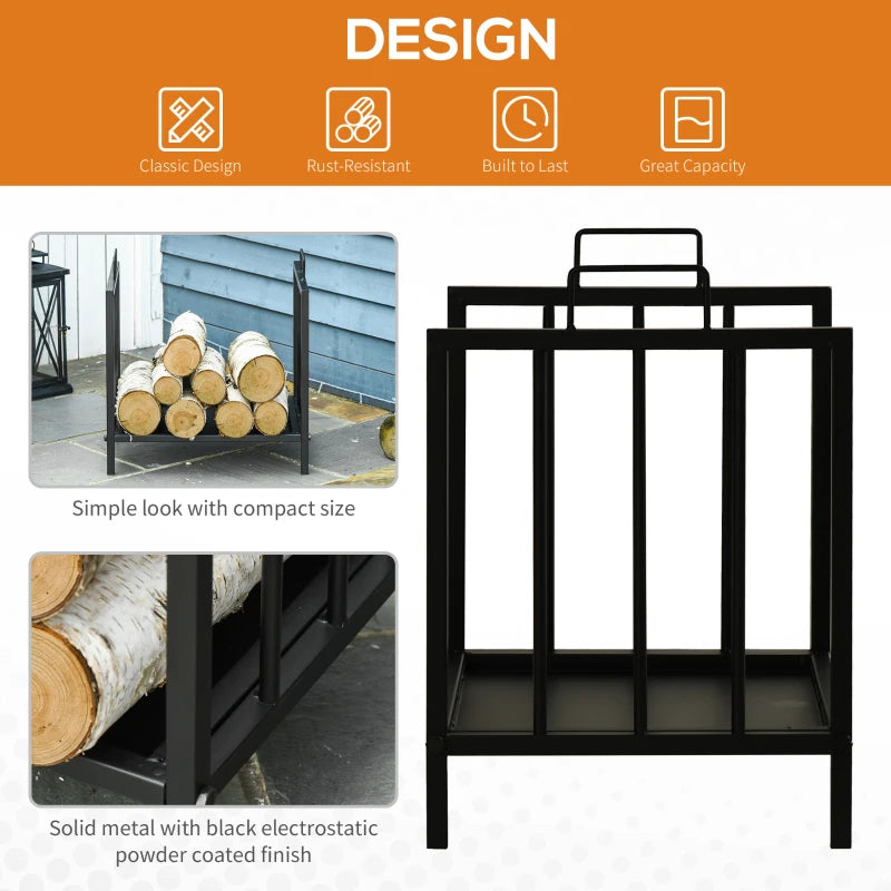 OutSunny Firewood Log Fireplace Wood Storage Rack with 2 Handles Indoor & Outdoor