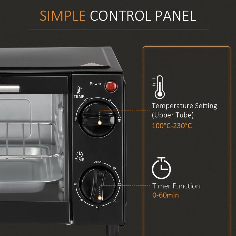 9L Mini Oven Countertop Electric Grill, Toaster Oven 750W with 0-60 Timer Homcom