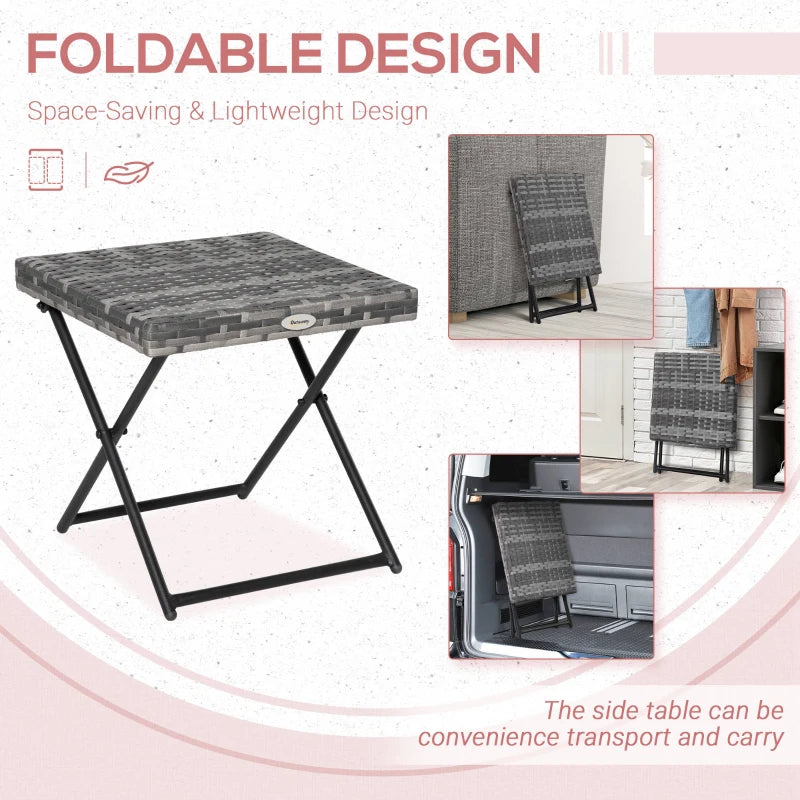 Outsunny Folding Rattan Square Coffee Table Bistro Balcony Garden Steel Frame
