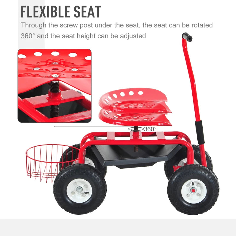 Heavy Duty Rolling Garden , Gardening Cart Planting | Tool Basket & Swivel Seat