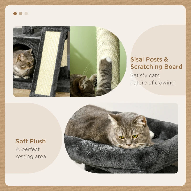 Pawhut Cat Rest & Play Multiactivity Tree w/ 2 House Perch Scratching Post Black