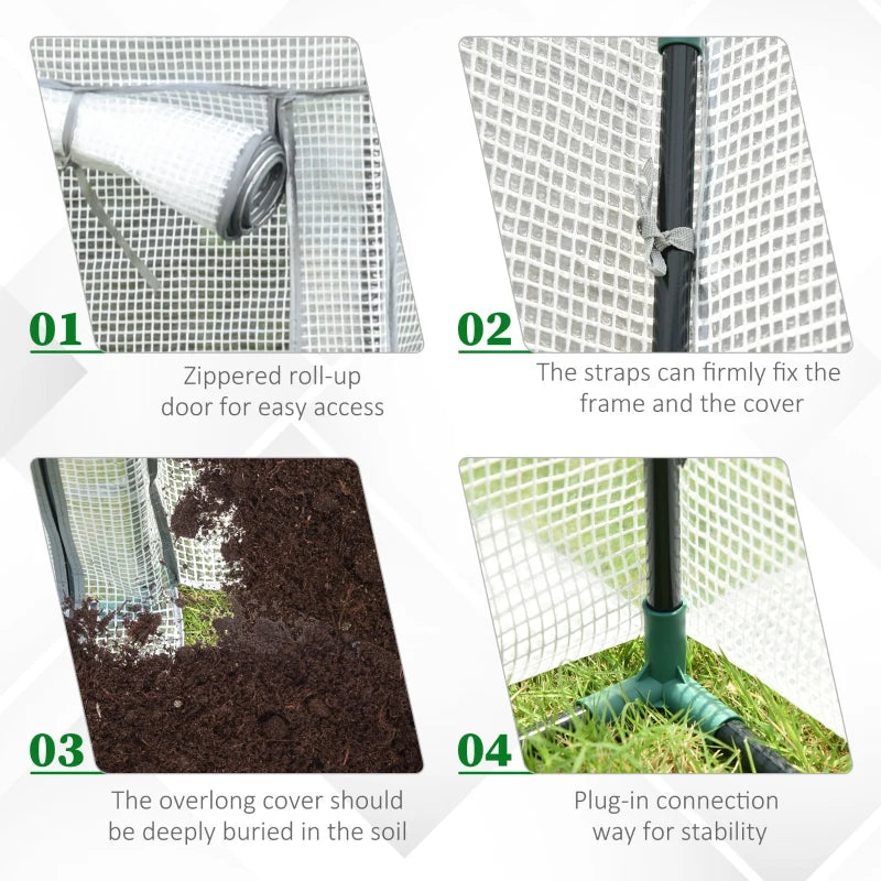 Outsunny Winded Greenhouse w/ Zipper Roll-up Door Outdoor | White 100x50x150 cm