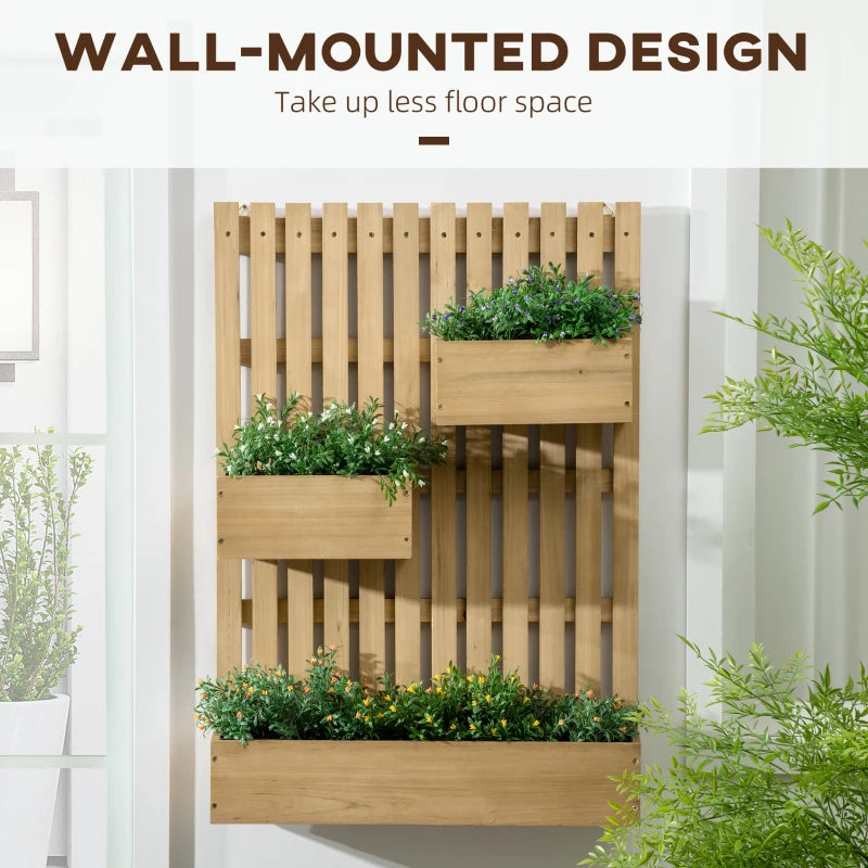 Outsunny Moveable Wooden Garden Planters with Trellis Wall-mounted Raised Bed