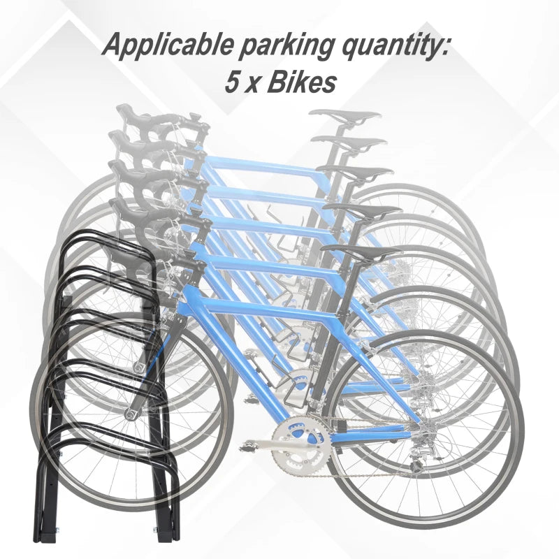 HOMCOM Heavy Duty 5-Bike Parking Rack | Locking Stand Floor | Black Wall Mount