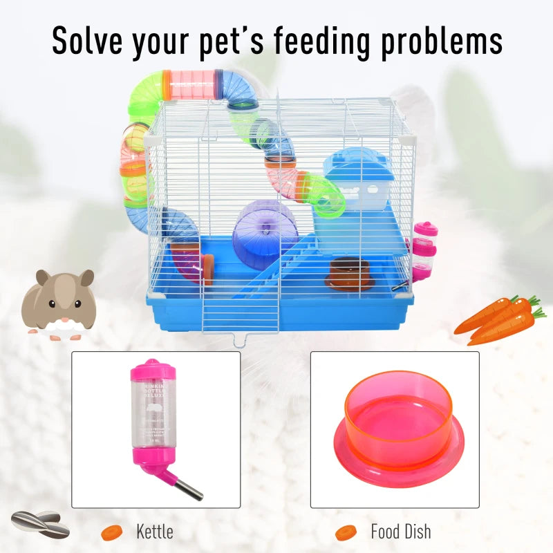 Multi-Activity Hamster Cage Carrier Small w/ Exercise Wheel, Tunnel Tube Pawhut