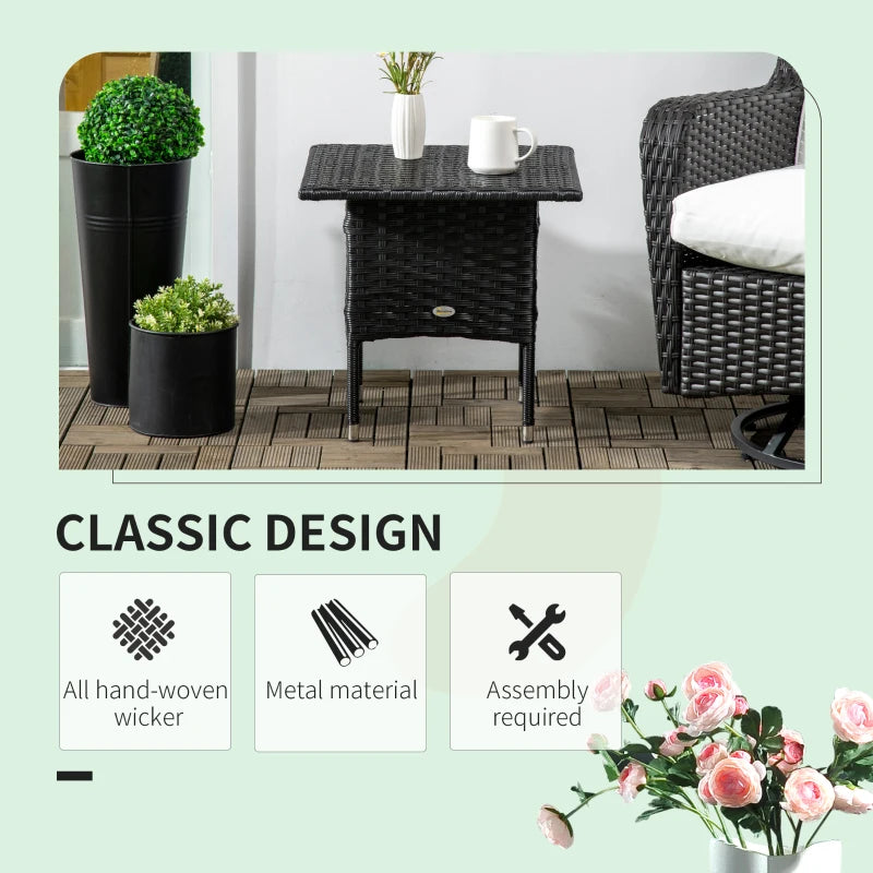 PE Outsunny Rattan Furniture Outdoor Coffee Table , Side Table for Patio , Black