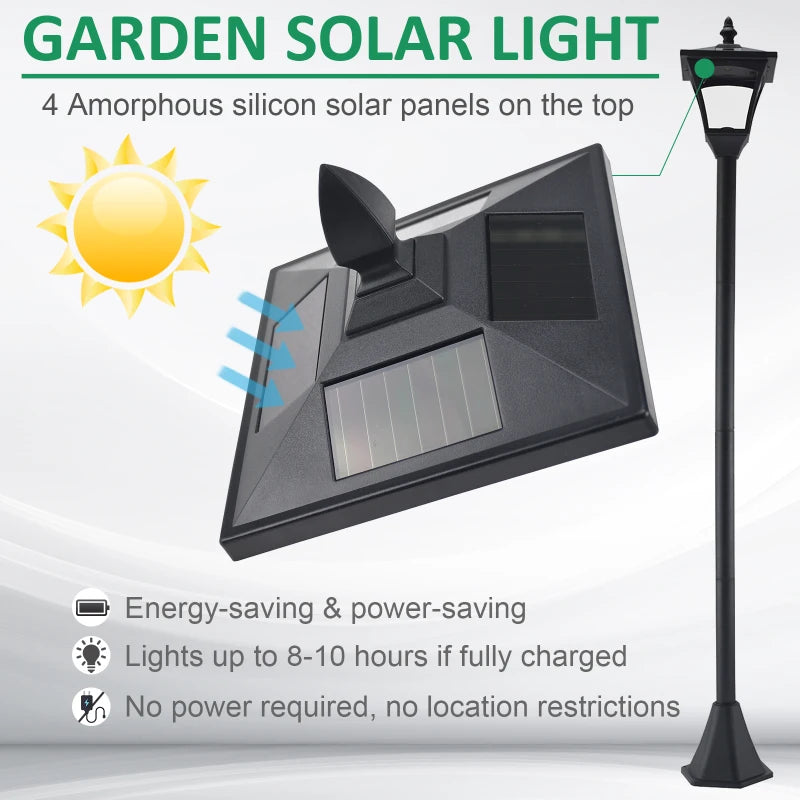 Outsunny Traditional Solar PoweredVictorian Style Lamp Post | IP44 | 160cm-Black
